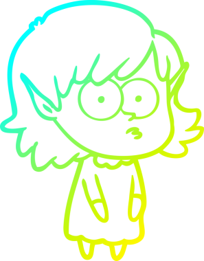 Soğuk gradyan çizgi çizimi bir insan tarafından çizilmiş bir elf kızı