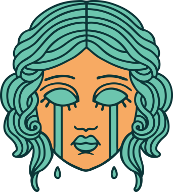 İkonik dövme stili. Bir insan tarafından çizilmiş ağlayan kadın yüzü.