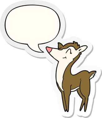 Bir insan tarafından çizilmiş baloncuk çıkartmalı karikatür geyiği.