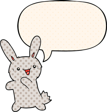 Çizgi roman tarzında konuşma balonu olan çizgi film tavşanı bir insan tarafından çizilmiş.