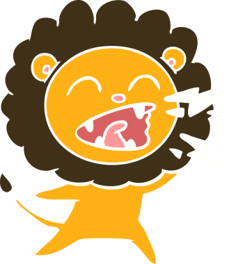 Düz renkli karikatür kükreyen aslan bir insan tarafından çizilmiş.