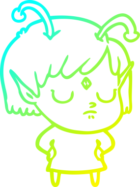 Bir insan tarafından çizilmiş bir uzaylı kız çizgi filmi.