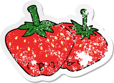 Bir insan tarafından çizilmiş karikatür çileğinin sıkıntılı etiketi.