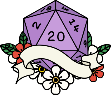 Retro Dövme Biçimi Doğal 20 D20 zar bir insan tarafından çizildi