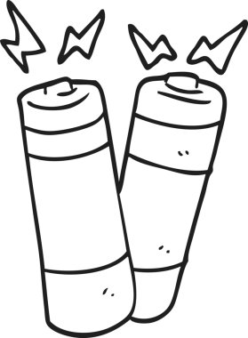 Bir insan tarafından çizilmiş siyah beyaz çizgi film pilleri.