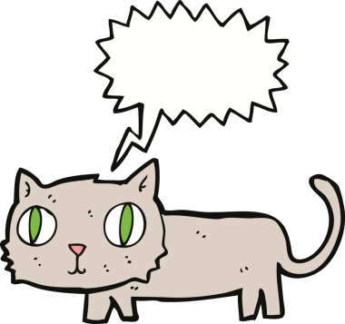 Bir insan tarafından çizilmiş konuşma balonu olan çizgi film kedisi.