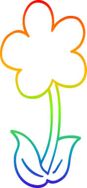 Gökkuşağı gradyan çizgisi. Bir insan tarafından çizilmiş şirin bir karikatür çiçeği.