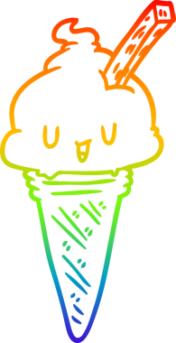 Gökkuşağı gradyan çizgisi Bir insan tarafından çizilmiş şirin bir dondurma