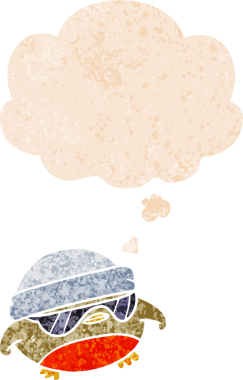 çizgi film serin noel robin düşünce balonu grunge sıkıntılı retro tarzı bir insan tarafından çizilmiş