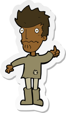 Karikatür çıkartması. Endişeli bir adamın bir insan tarafından çizilmiş baş parmak işareti.