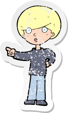 Bir insan tarafından çizilen çizgi film karakterinin gerilimli retro çıkartması.