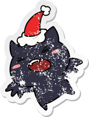 Bir insan tarafından çizilmiş kawaii yarasasının sıkıntılı Noel çıkartması.