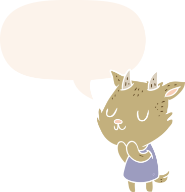 Bir insan tarafından çizilmiş eski moda konuşma baloncuklu sevimli bir keçi.