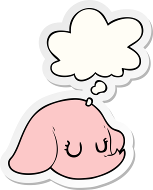 insan tarafından çizilmiş bir çıkartma gibi düşünce baloncuklu karikatür fil yüzü.