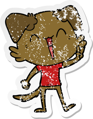 Bir insan tarafından çizilmiş mutlu küçük bir köpek çizgi filminin sıkıntılı çıkartması.