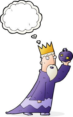 Bir insan tarafından çizilmiş düşünce baloncuğu olan üç bilge adamdan biri.