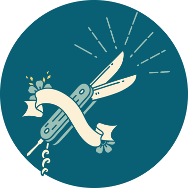 Bir insan tarafından çizilmiş dövme stili katlama bıçağının simgesi