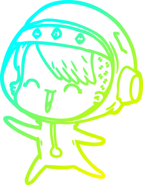 Bir insan tarafından çizilmiş mutlu bir uzay kızının soğuk çizgi çizimi.