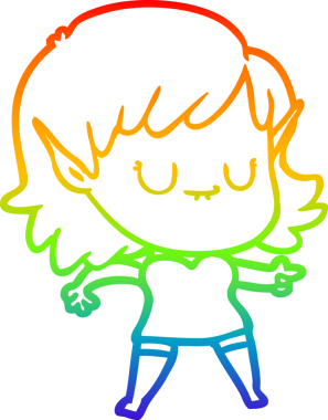 Gökkuşağı gradyan çizgisi mutlu çizgi film kızı bir insan tarafından çizilmiş.