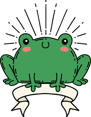 Bir insan tarafından çizilmiş dövmeli, mutlu bir kurbağa.