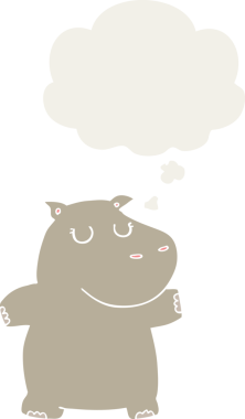 Bir insan tarafından çizilmiş, düşünce baloncuklu çizgi film hipopotamları.