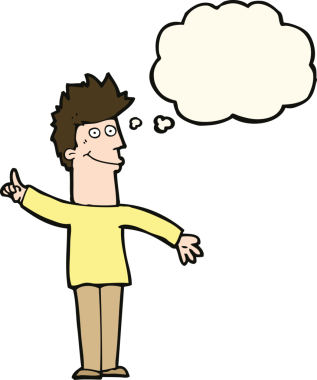 Bir insan tarafından çizilmiş düşünce baloncuğu fikri olan çizgi film adamı.