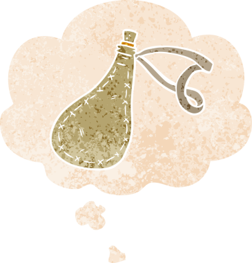 Düşünce baloncuklu karikatür su çuvalı grunge sıkıntılı retro dokuma tarzı bir insan tarafından çizilmiş