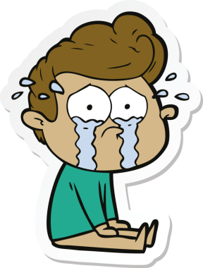 Bir insan tarafından çizilmiş ağlayan bir karikatür çıkartması.