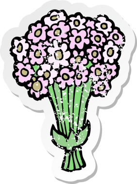 Bir insan tarafından çizilmiş karikatür çiçeğinin gerilmiş yapıştırması.