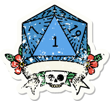 Bir insan tarafından çizilmiş doğal bir d20 zarının grunge çıkartması.