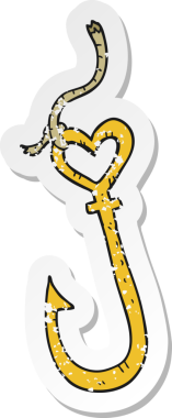 Bir insan tarafından çizilmiş aşk kalp balık kancasının gerilmiş yapıştırması.