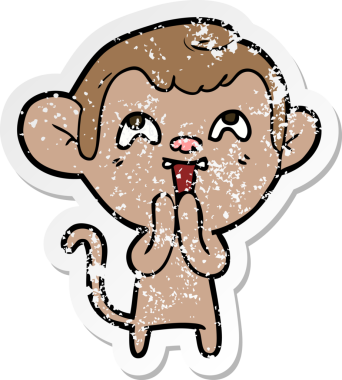 Bir insan tarafından çizilmiş çılgın bir çizgi maymunun sıkıntılı çıkartması.