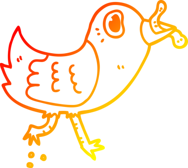 Bir insan tarafından çizilmiş solucanlı çizgi film kuşunun sıcak çizgi çizimi