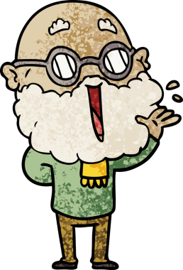 Bir insan tarafından çizilmiş sakallı neşeli bir adam.