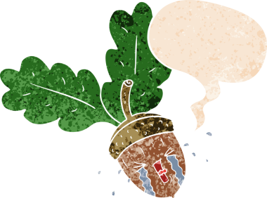 çizgi film ağlayan meşe palamudu ile grunge sıkıntılı retro dokuma tarzı bir insan tarafından çizilmiş