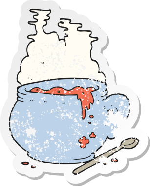 Bir insan tarafından çizilmiş bir çorba kasesinin gerilimli retro yapıştırması