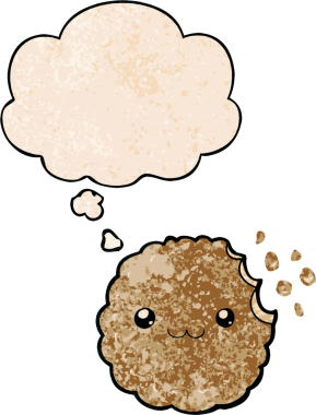 Düşünce baloncuklu çizgi film bisküvisi. Bir insan tarafından çizilmiş grunge doku tarzı.