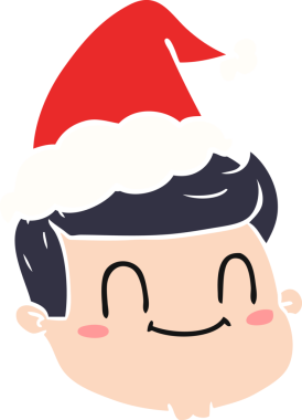 Bir insan tarafından çizilmiş Noel Baba şapkası takan bir erkeğin düz renk çizimi.