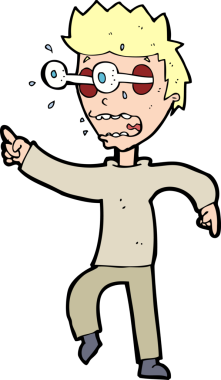 Bir insan tarafından çizilmiş gözleri olan çizgi film adamı.