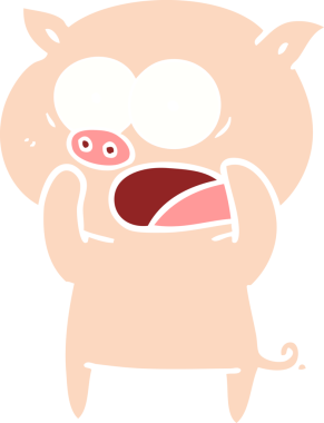 Bir insan tarafından çizilmiş düz renkli çizgi film domuzu.