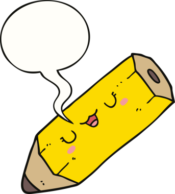 Bir insan tarafından çizilmiş konuşma baloncuklu şirin bir çizgi film kalemi.