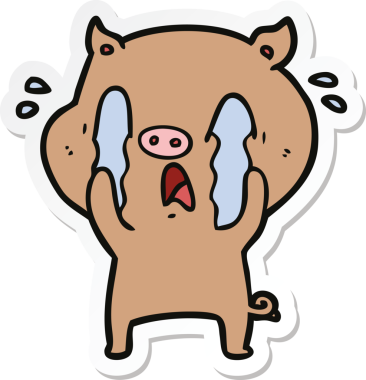 Bir insan tarafından çizilmiş ağlayan domuz çizgi filminin çıkartması.