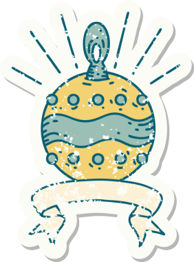 Dövme stili eski bir çıkartma. Bir insan tarafından çizilmiş Noel süsü.