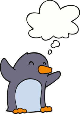 Bir insan tarafından çizilen düşünce baloncuğu ile penguenleri heyecanlandırdı.