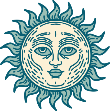 Bir insan tarafından çizilmiş bir güneşin ikonik dövme şekli