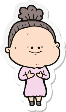 Bir insan tarafından çizilmiş mutlu yaşlı bir kadının çıkartması.