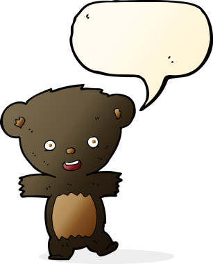 Bir insan tarafından çizilmiş konuşma balonlu oyuncak ayı yavrusu.