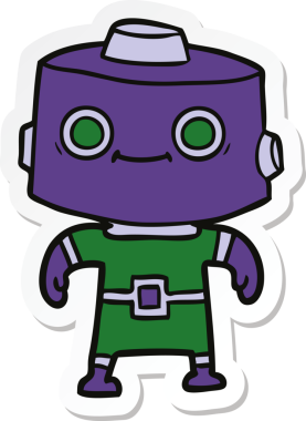 Bir insan tarafından çizilmiş robot karikatür çıkartması.