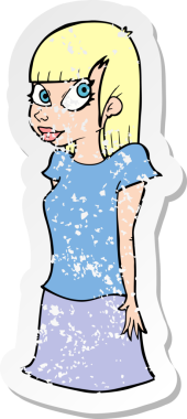 Bir insan tarafından çizilmiş bir çizgi film kızına ait gerilimli bir çıkartma.