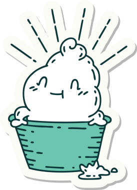 Bir insan tarafından çizilmiş dövme stili dondurma karakterinin çıkartması.